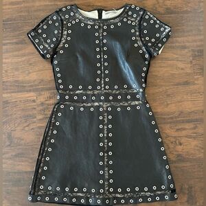 Alice + Olivia Tahlia Short Sleeve Studded Leather Lace Mini Dress Sz 6